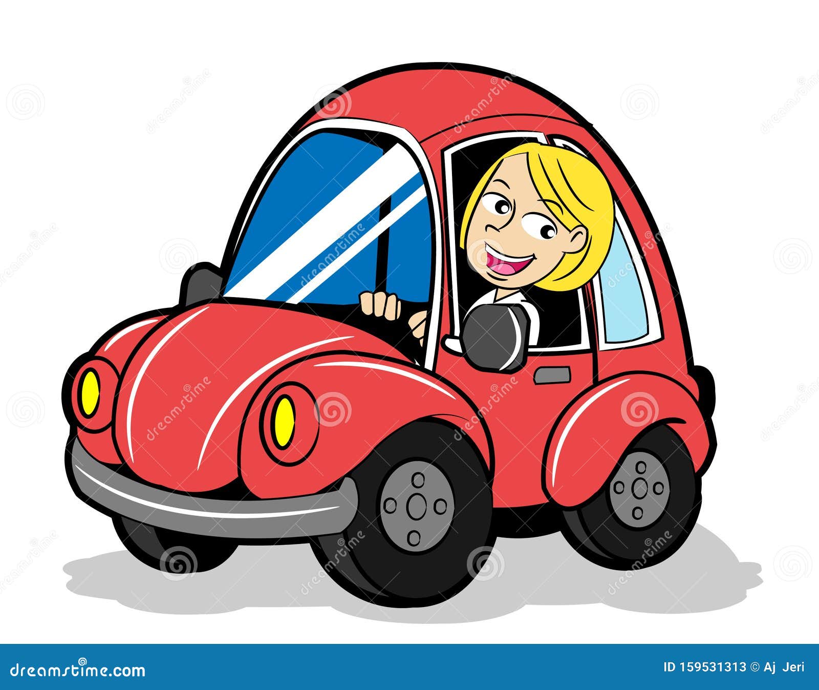 Woman in a red car stock vector. Illustration of smiling - 159531313