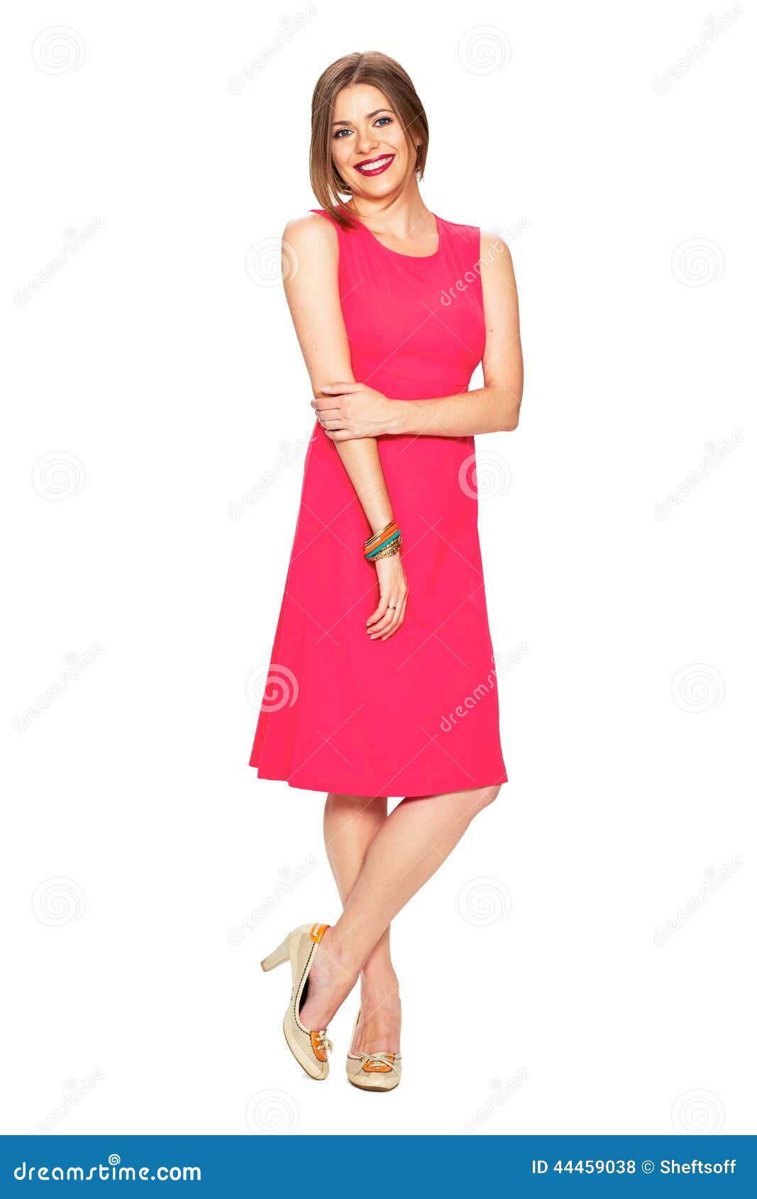 Woman in Red Dress. Isolated White Background Stock Photo - Image of ...