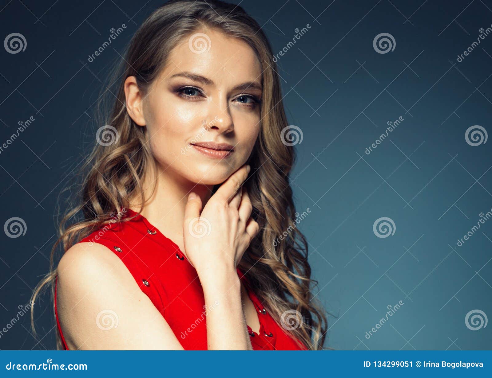 Woman in Red Dress with Long Blonde Hair Stock Image - Image of female ...