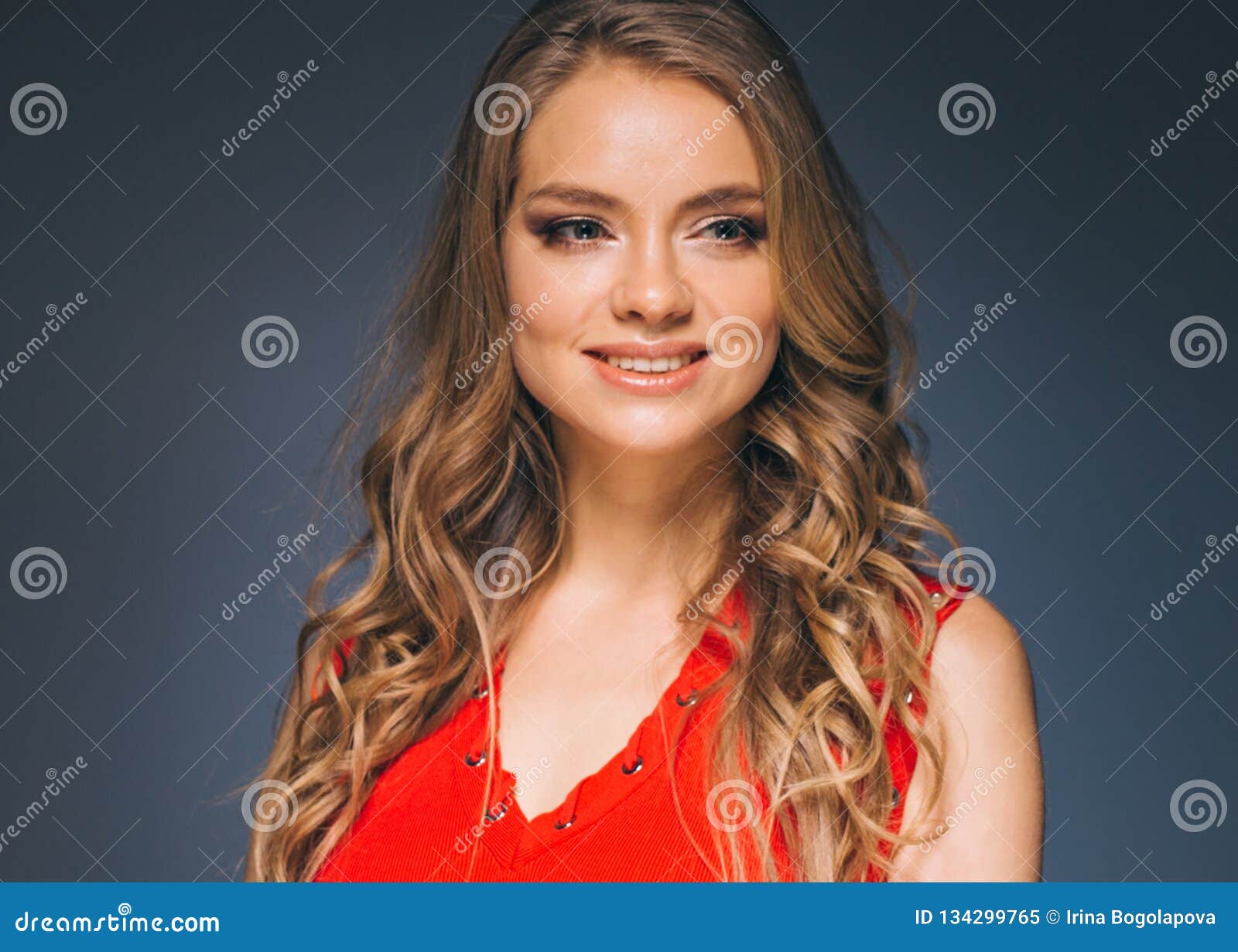 Woman in Red Dress with Long Blonde Hair Stock Image - Image of looking ...