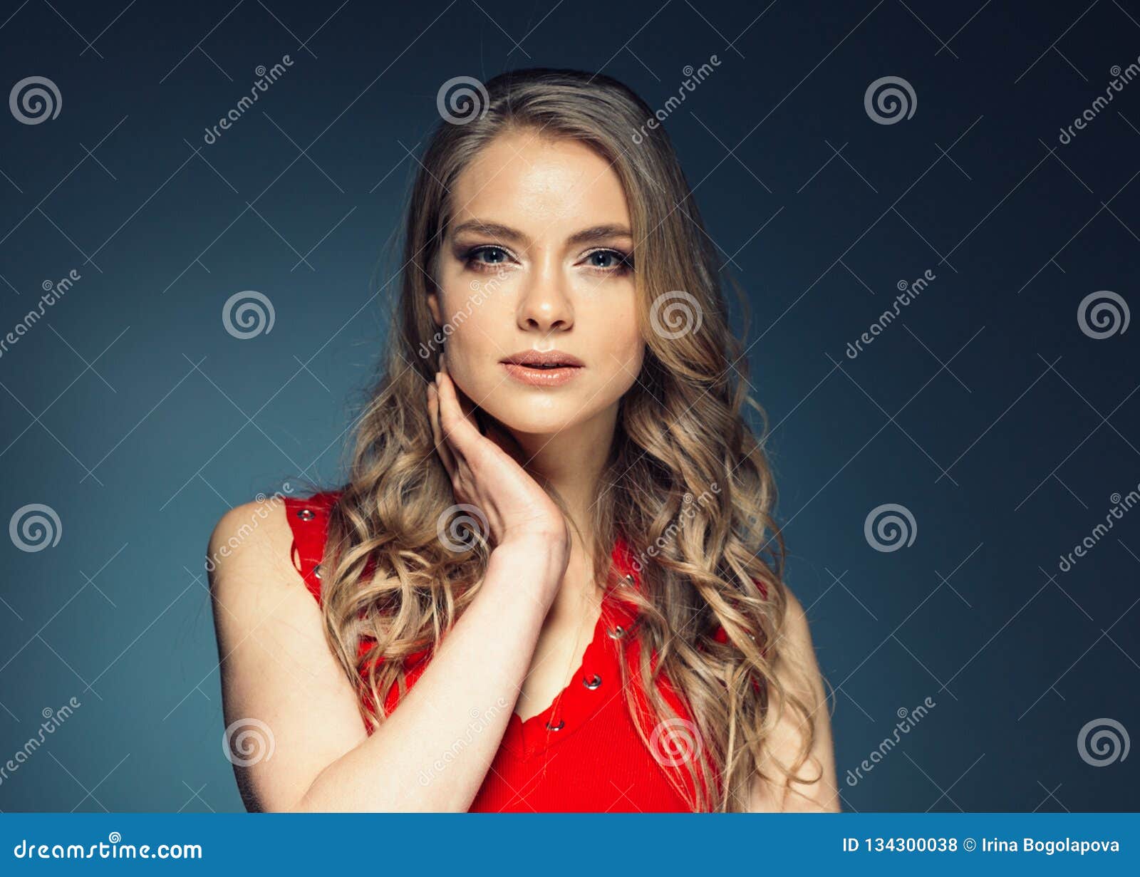 Woman in Red Dress with Long Blonde Hair Stock Photo - Image of girl ...