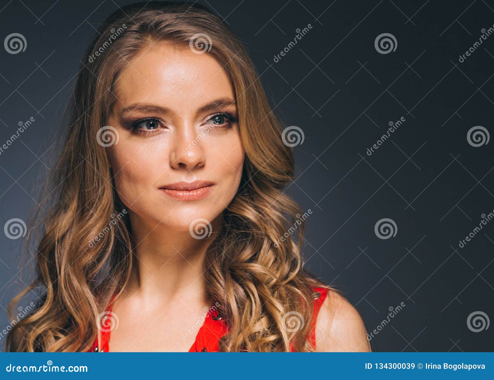 Woman in Red Dress with Long Blonde Hair Stock Image - Image of hair ...