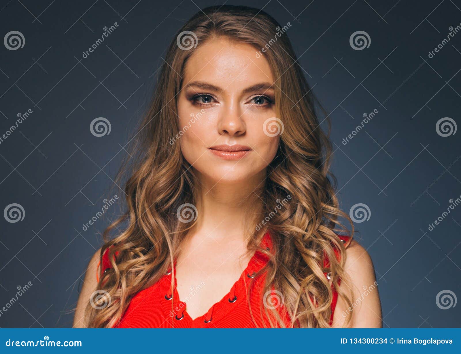 Woman in Red Dress with Long Blonde Hair Stock Photo - Image of light ...