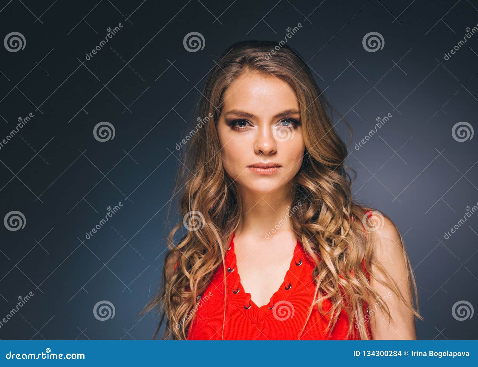 Woman in Red Dress with Long Blonde Hair Stock Photo - Image of dress ...