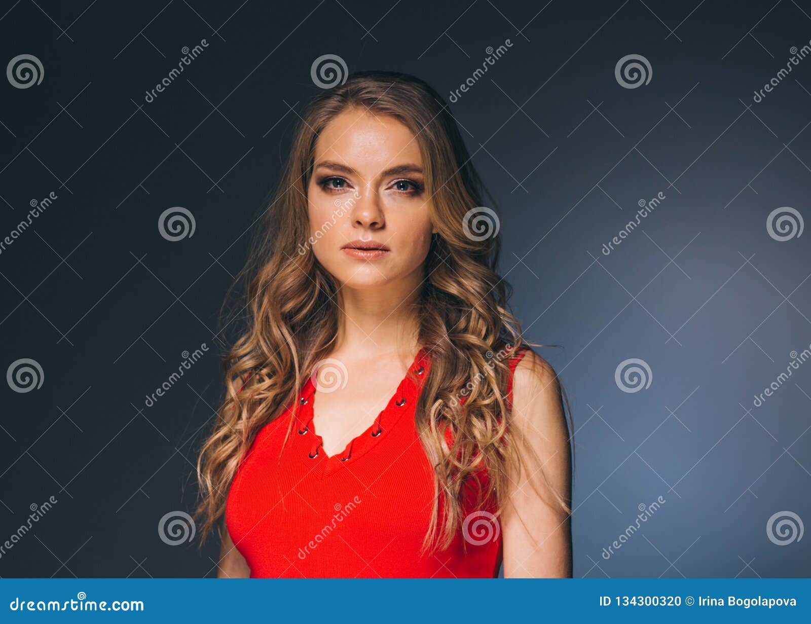 Woman in Red Dress with Long Blonde Hair Stock Photo - Image of ...