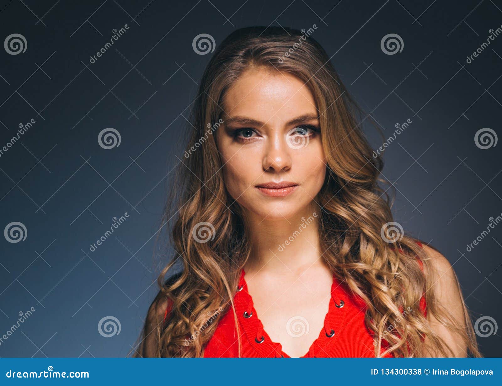 Woman in Red Dress with Long Blonde Hair Stock Photo - Image of ...