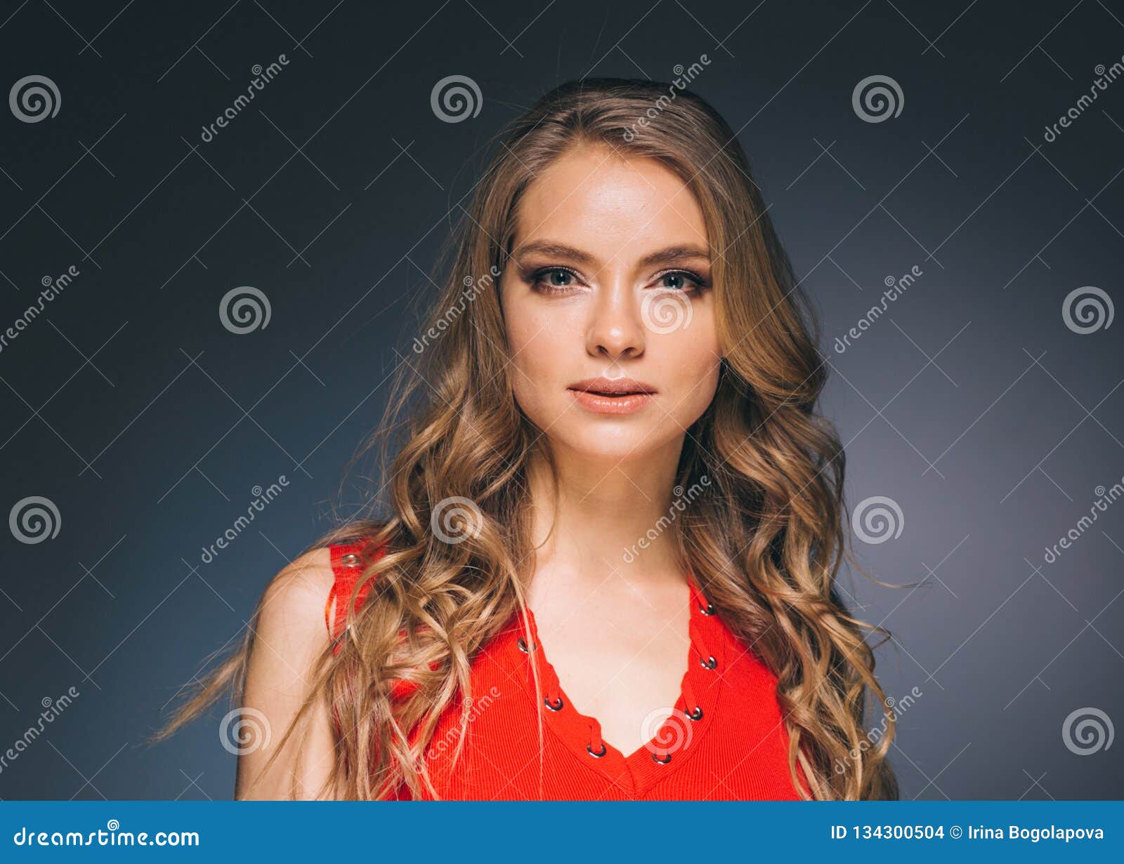 Woman in Red Dress with Long Blonde Hair Stock Photo - Image of dress ...