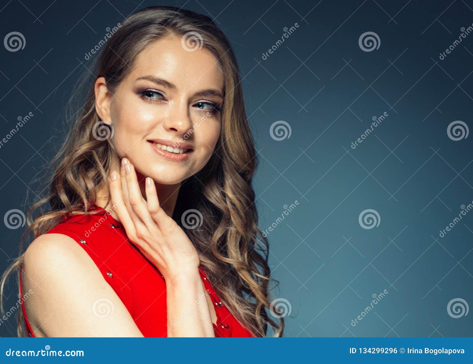 Woman in Red Dress with Long Blonde Hair Stock Photo - Image of looking ...