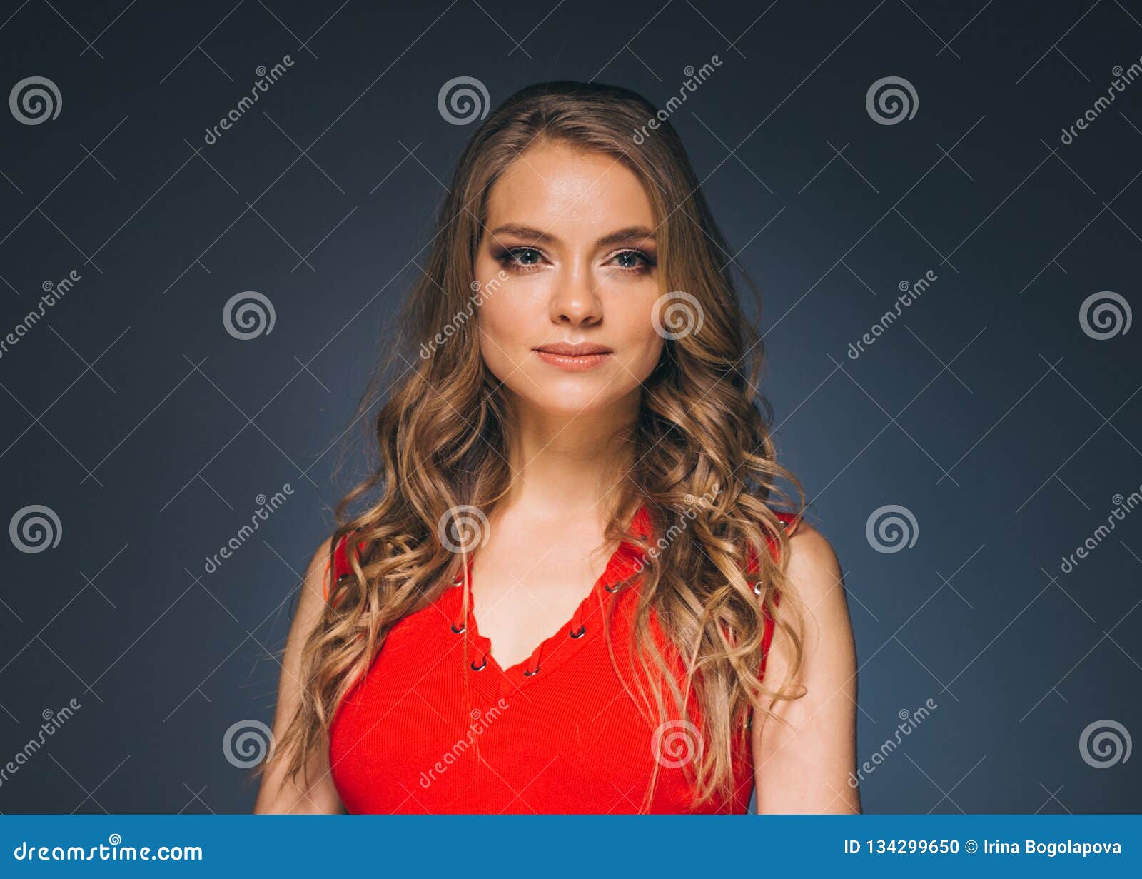 Woman in Red Dress with Long Blonde Hair Stock Photo - Image of fashion ...