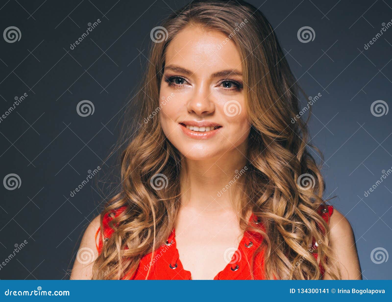 Woman in Red Dress with Long Blonde Hair Stock Image - Image of ...