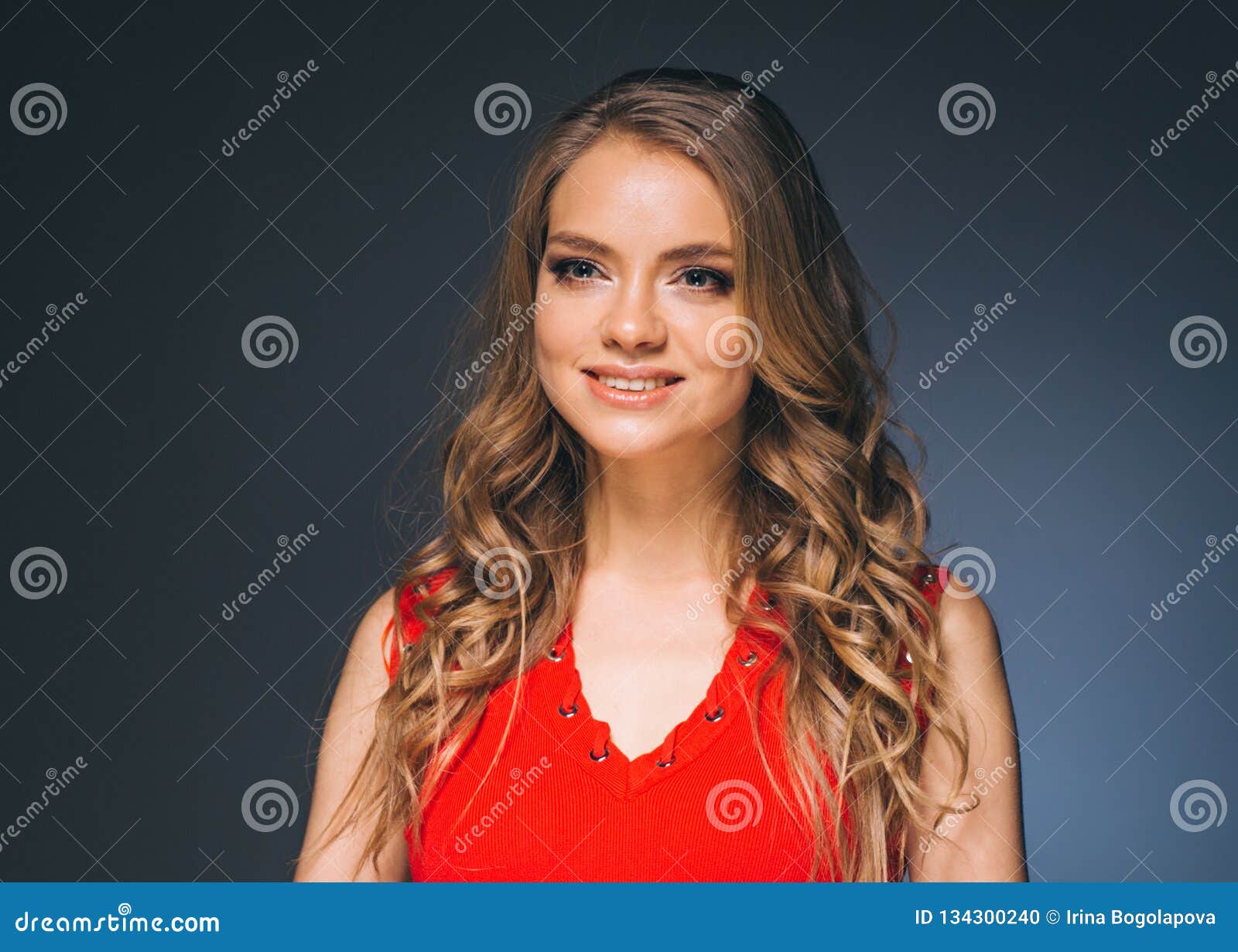 Woman in Red Dress with Long Blonde Hair Stock Photo - Image of elegant ...