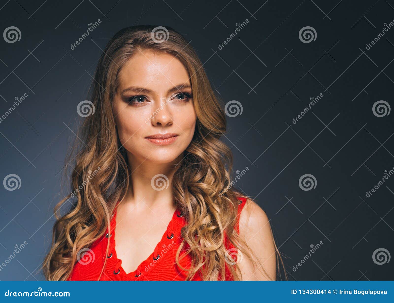 Woman in Red Dress with Long Blonde Hair Stock Photo - Image of long ...
