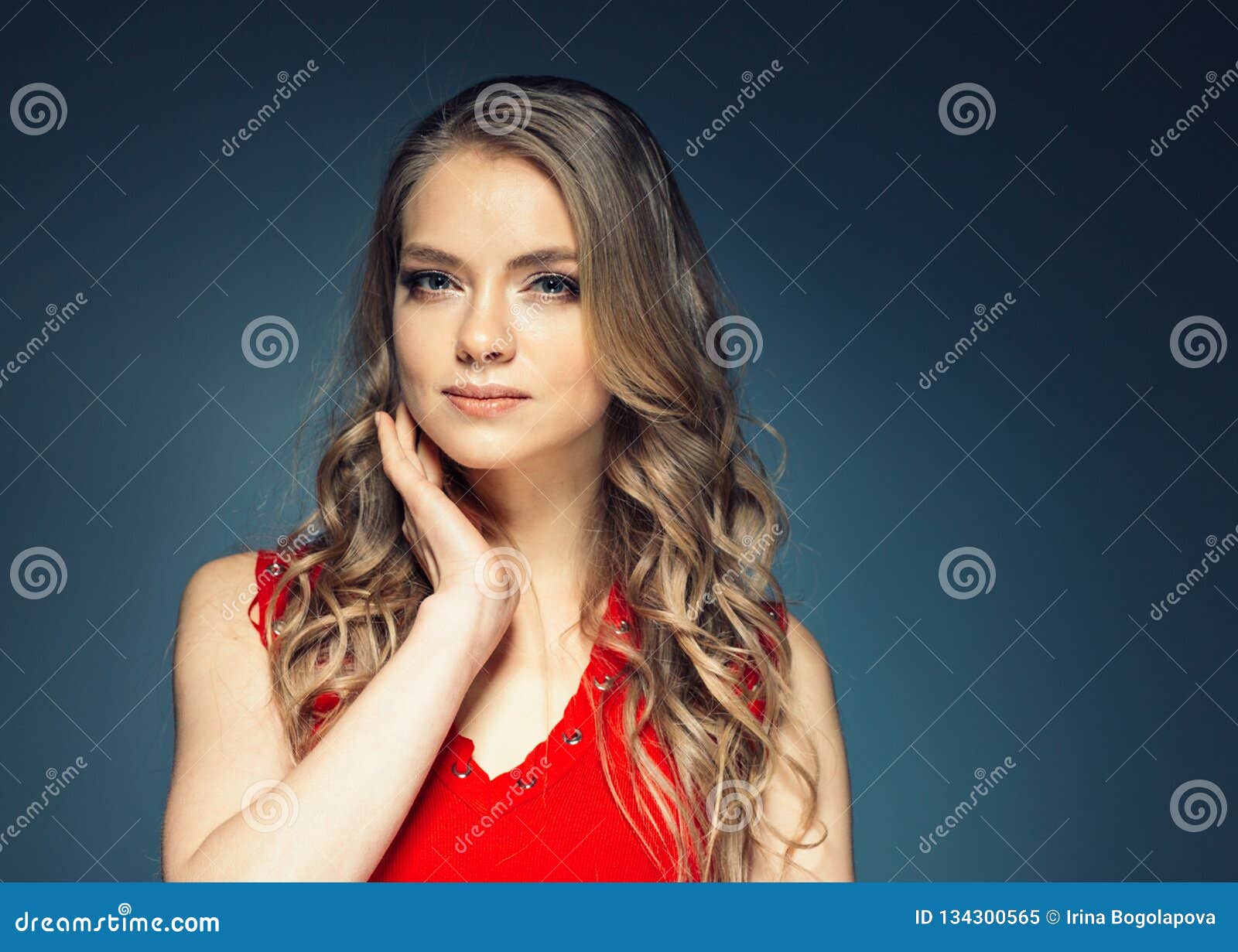 Woman in Red Dress with Long Blonde Hair Stock Image - Image of love ...