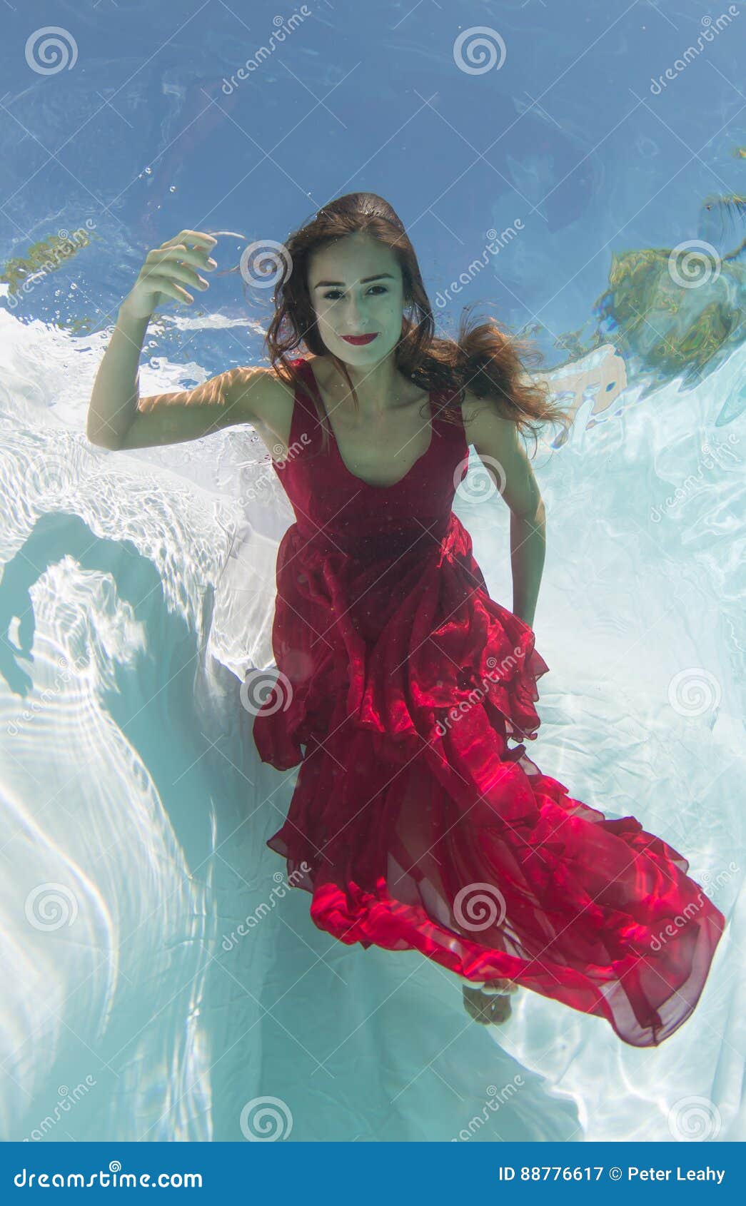 Woman in a Red Dress Underwater Stock Image Image of model, smile