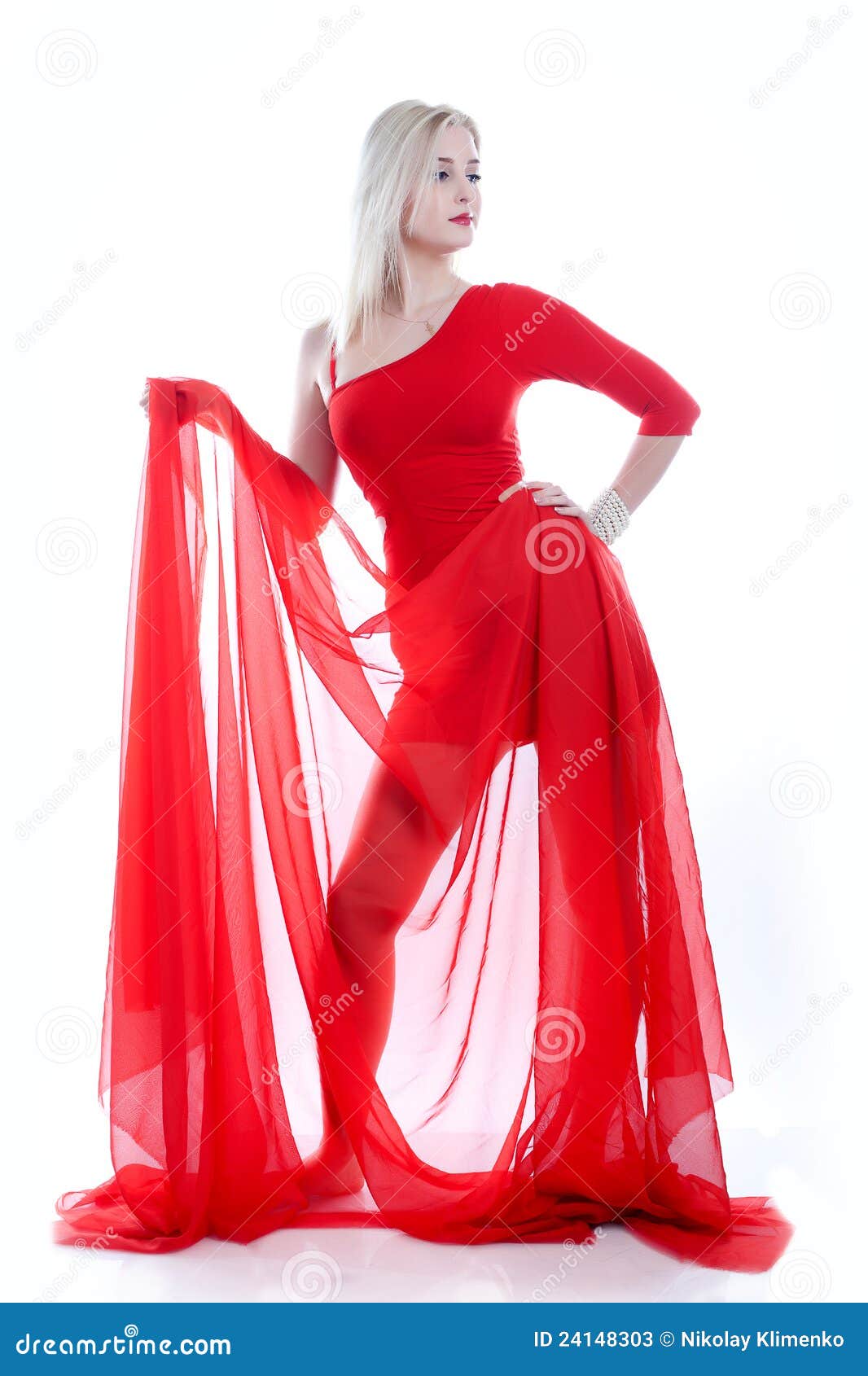 Woman with Red Fabric on a White Stock Image - Image of hair, girl ...