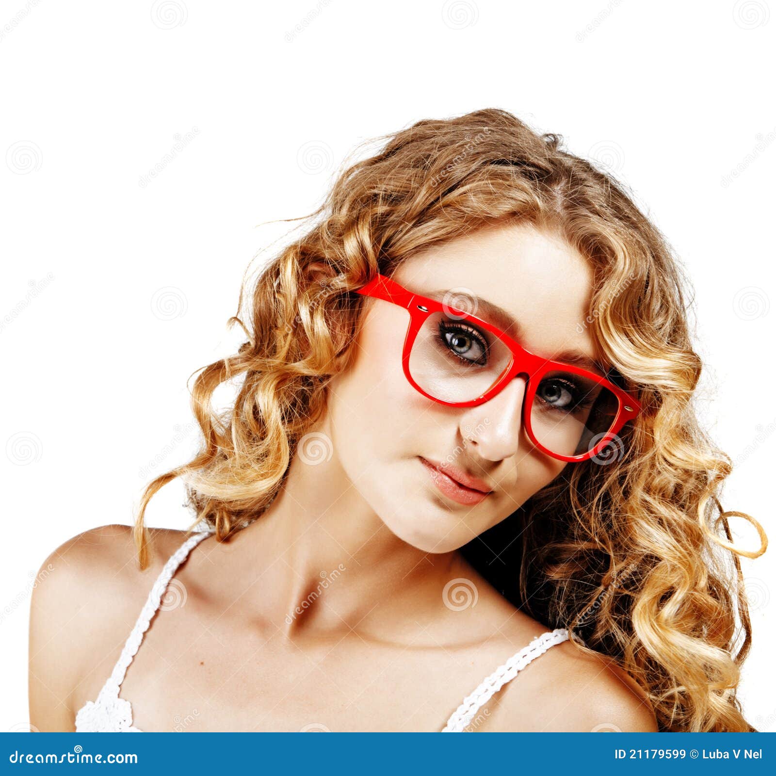 Woman in red glasses . stock image. Image of eyeglasses 21179599