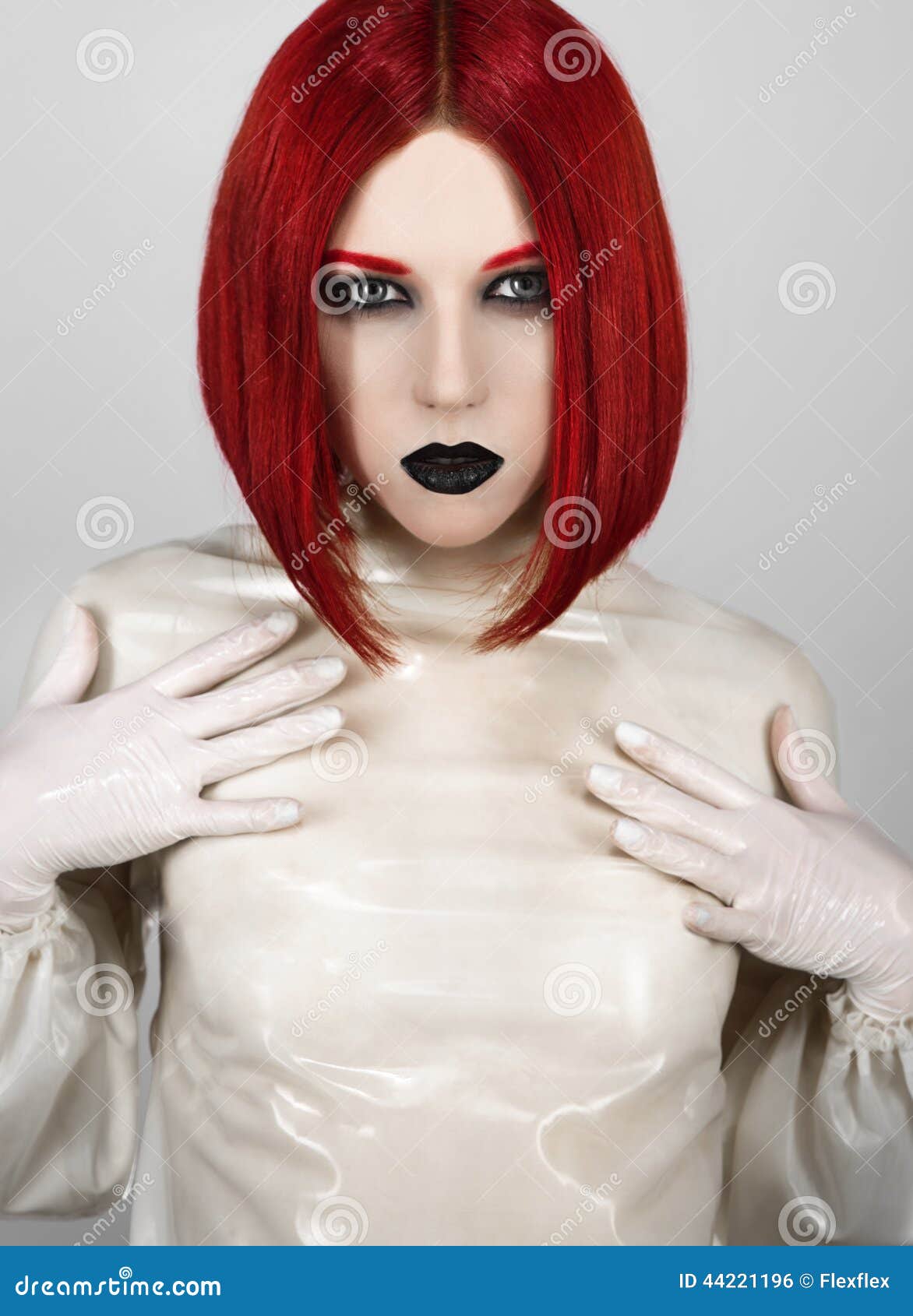 Woman with Red Hair in Latex Blouse Stock Photo - Image of woman, lips:  44221196