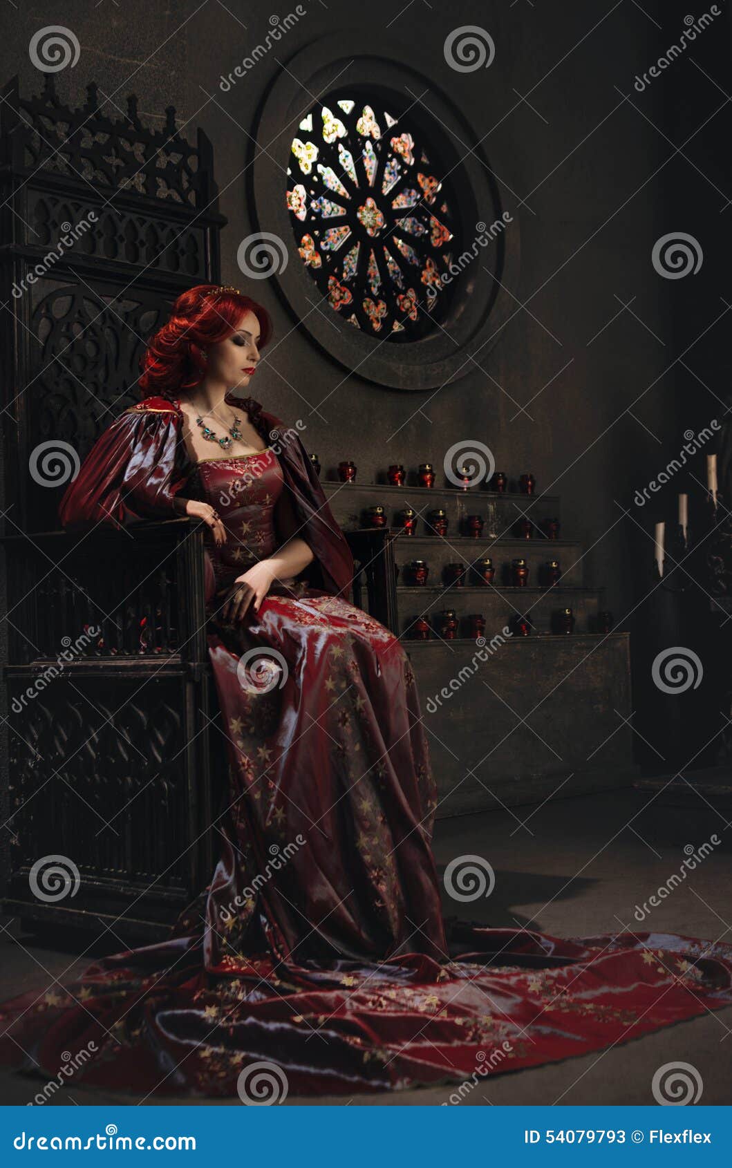 Woman With Red Hair Sitting On A Throne Stock Image 