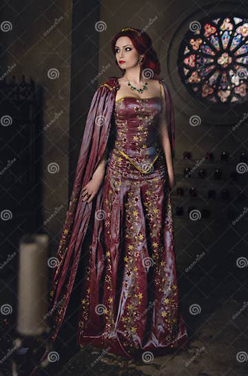 Woman with Red Hair Wearing Elegant Royal Garb Stock Image - Image of ...