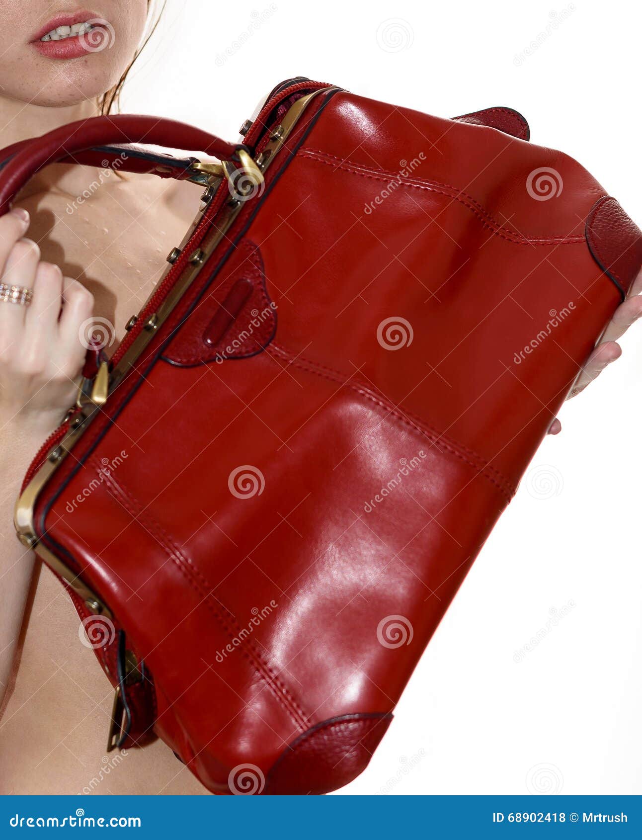 Woman With Red Handbag In Hands Stock Photo - Image of fashion, leather ...