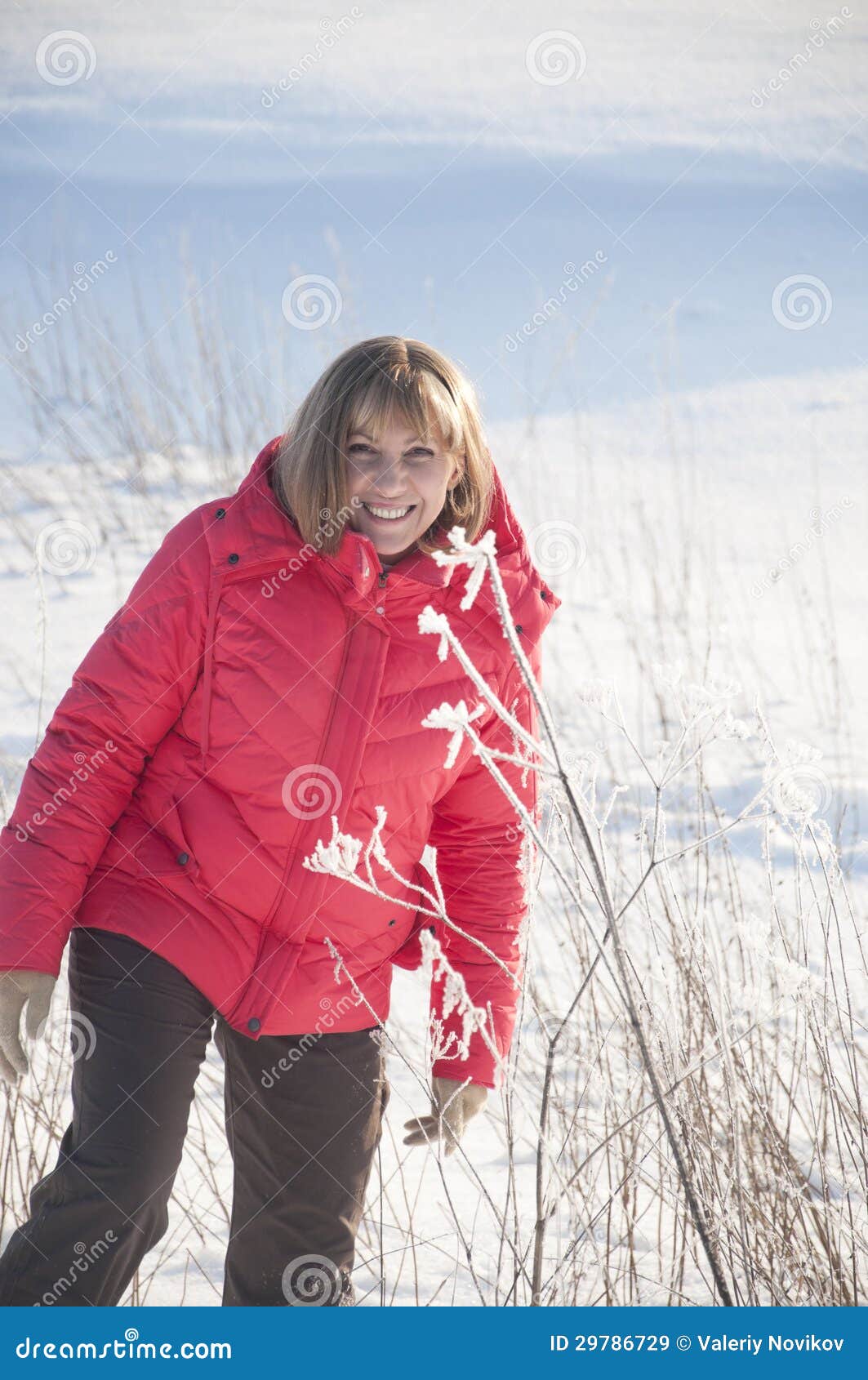 The Woman in the Red Jacket Stock Image Image of walk, blond 29786729
