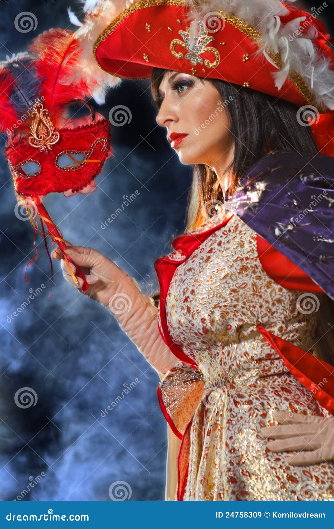Woman in Red Medieval Costume with Mask Stock Image Image of fashion