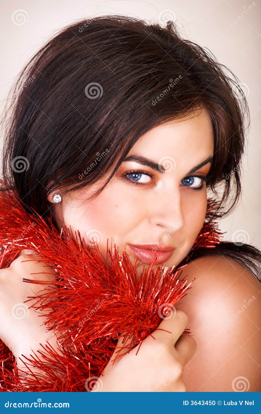 Woman with red tinsel stock photo. Image of earrings, girl 3643450