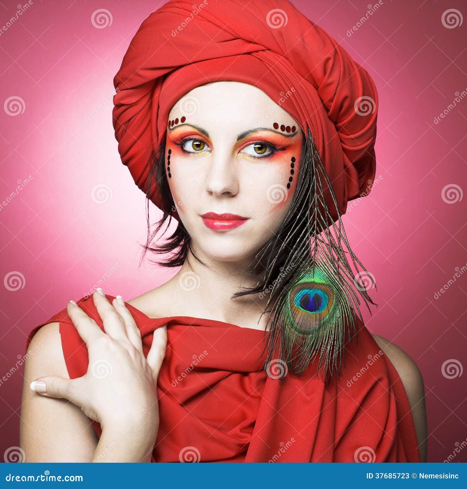 Woman In Red Turban Stock Image Image Of Beauty Holiday 37685723