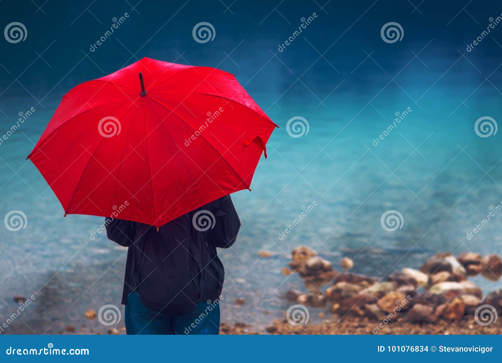 Arving her Centrum Woman with Red Umbrella Contemplates on Rain Stock Photo - Image of lake,  gloomy: 101076834