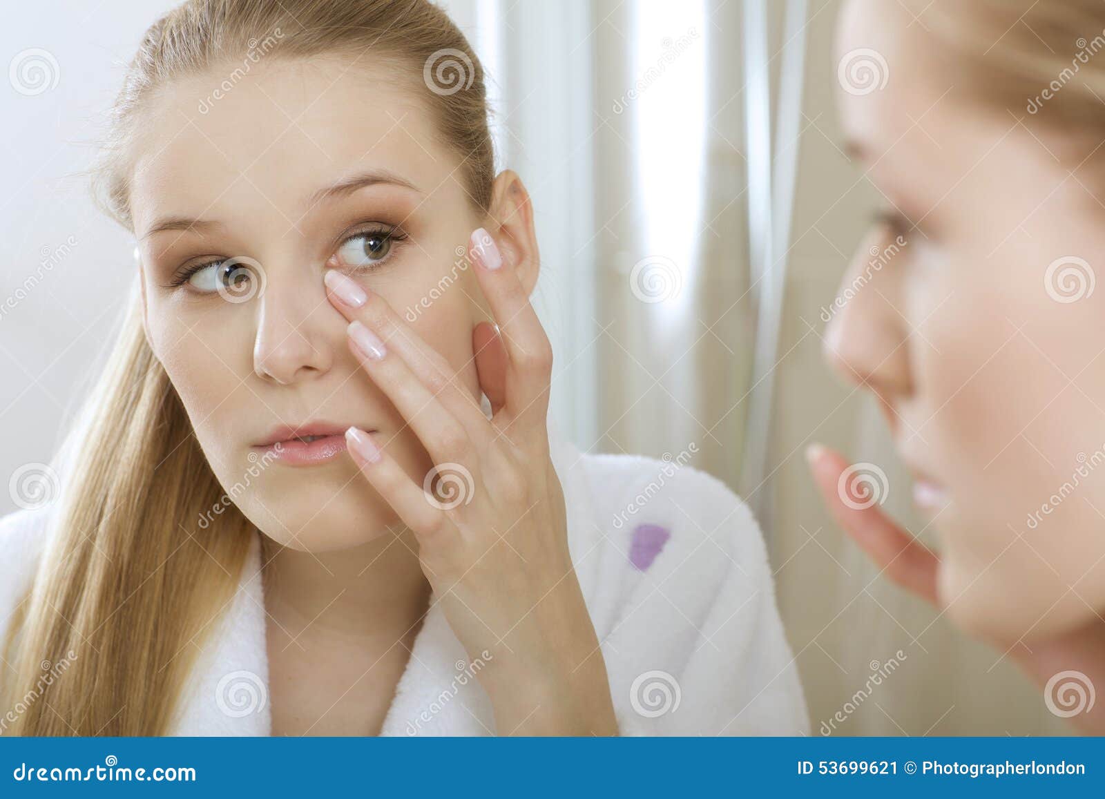 Woman reflaction in mirror stock image. Image of body 53699621