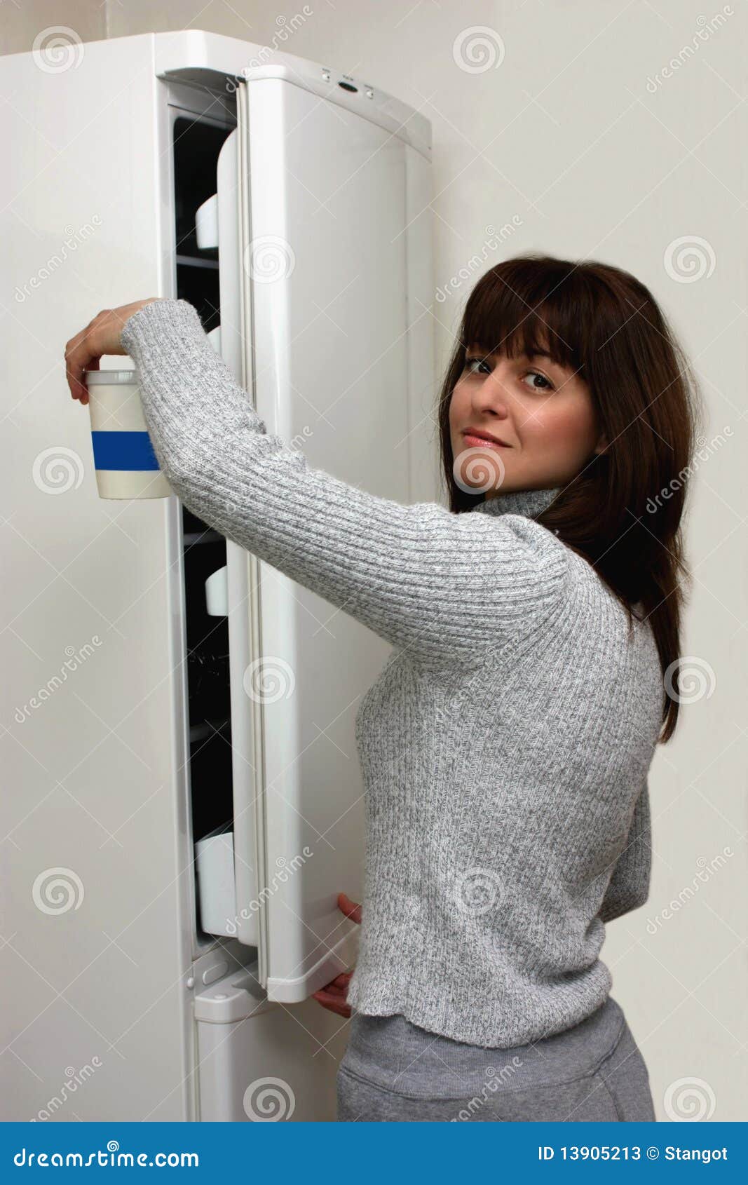 A Woman with a Refrigerator Stock Image Image of young, open 13905213