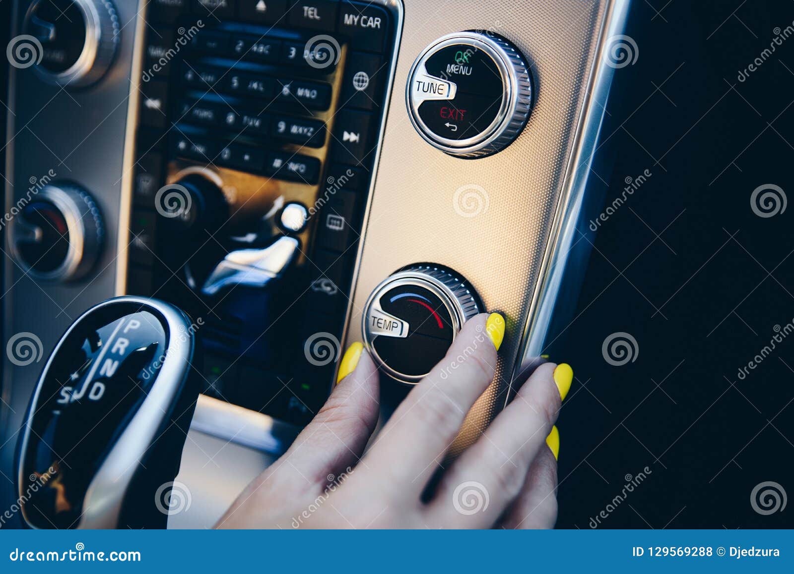 Woman Regulating Car Interior Temperature Stock Photo Image of