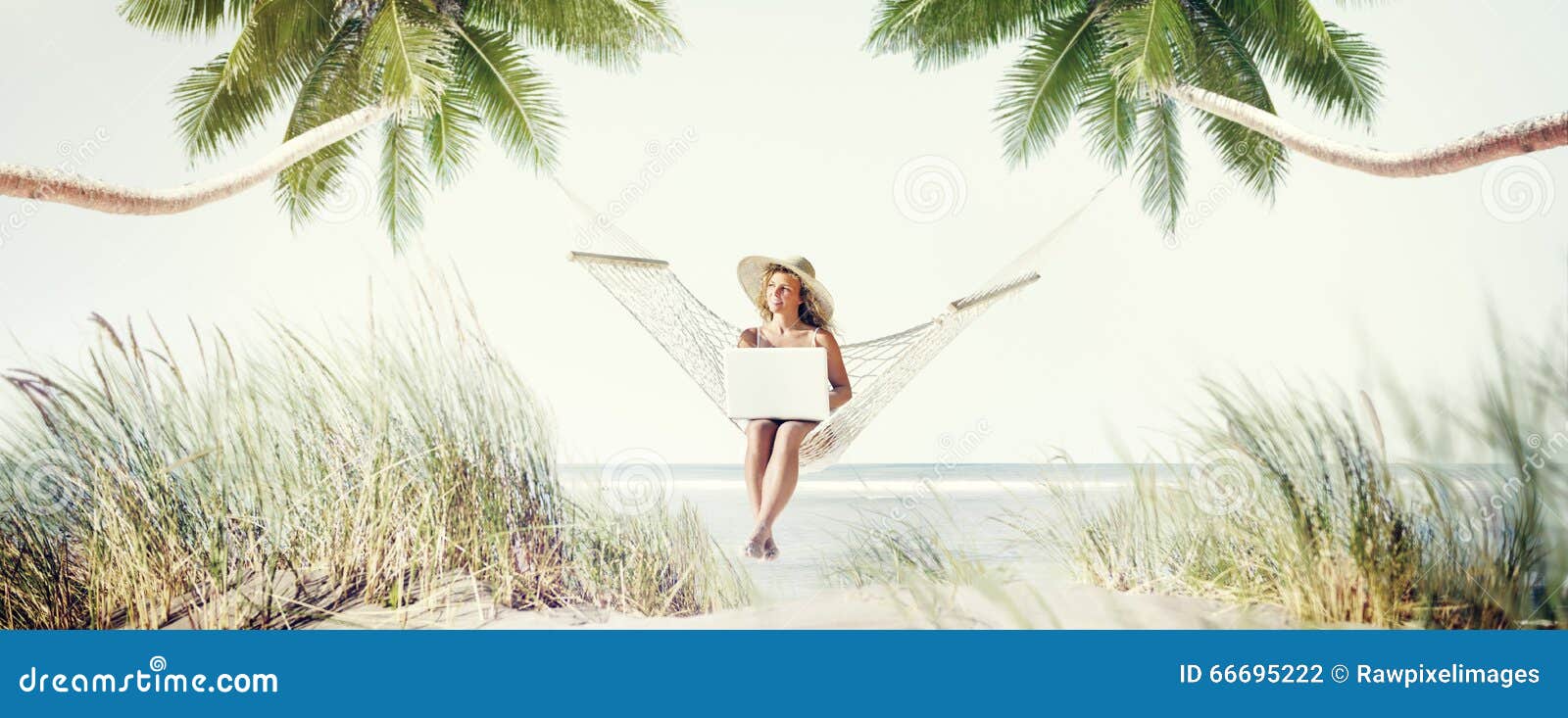 woman relaxation beach working enjoyment concept