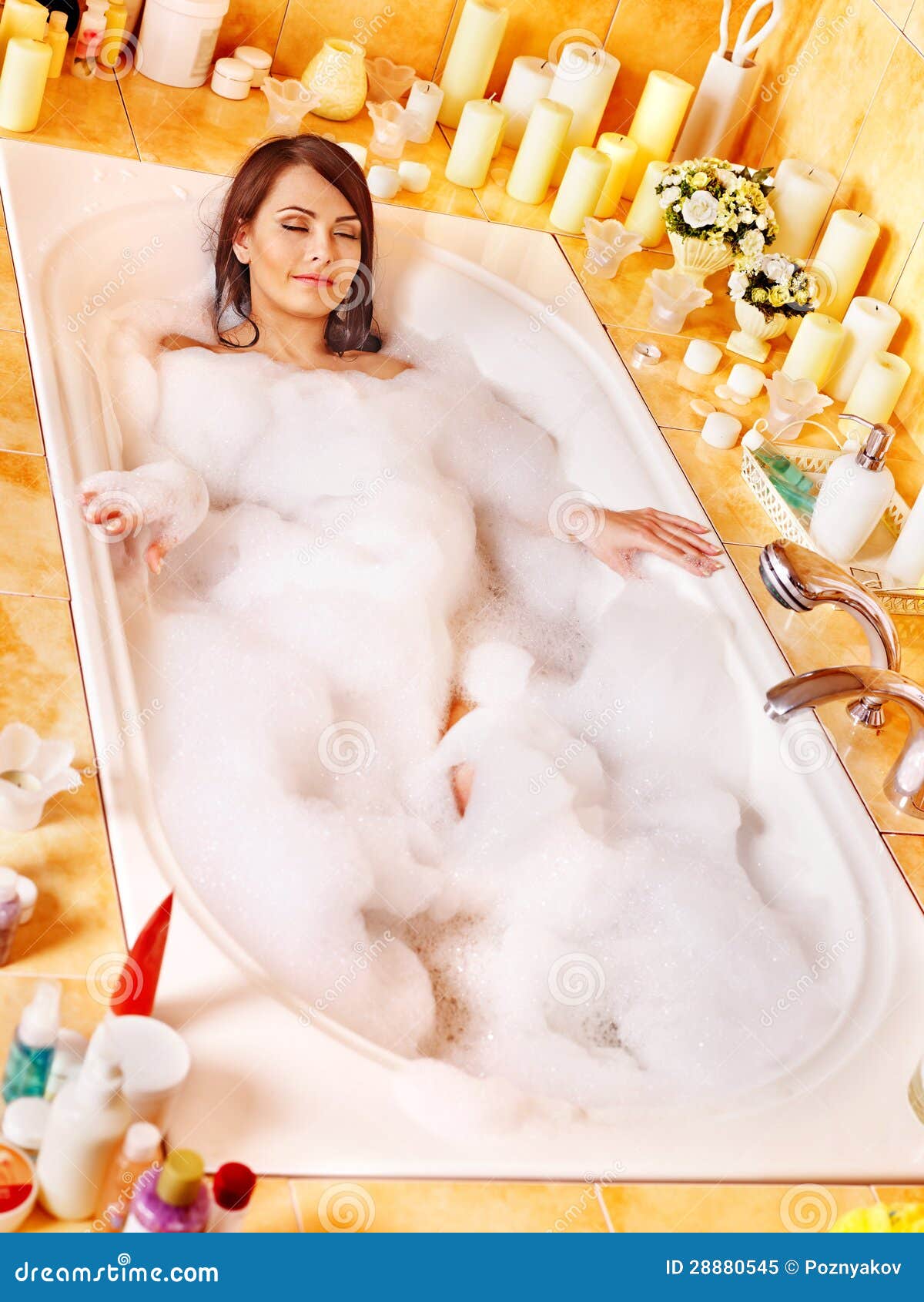 Woman Relaxing At Bubble Bath Stock Image Image 28880545