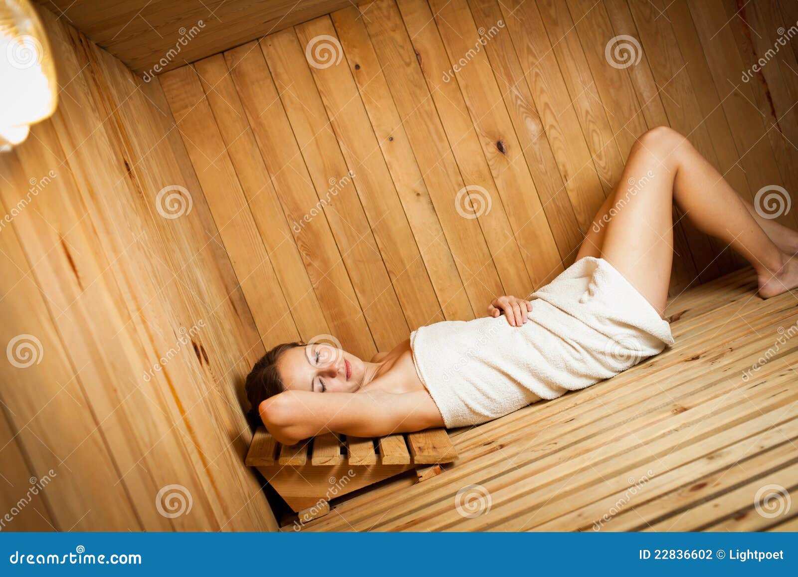 Woman relaxing in a sauna stock image. Image of sauna 
