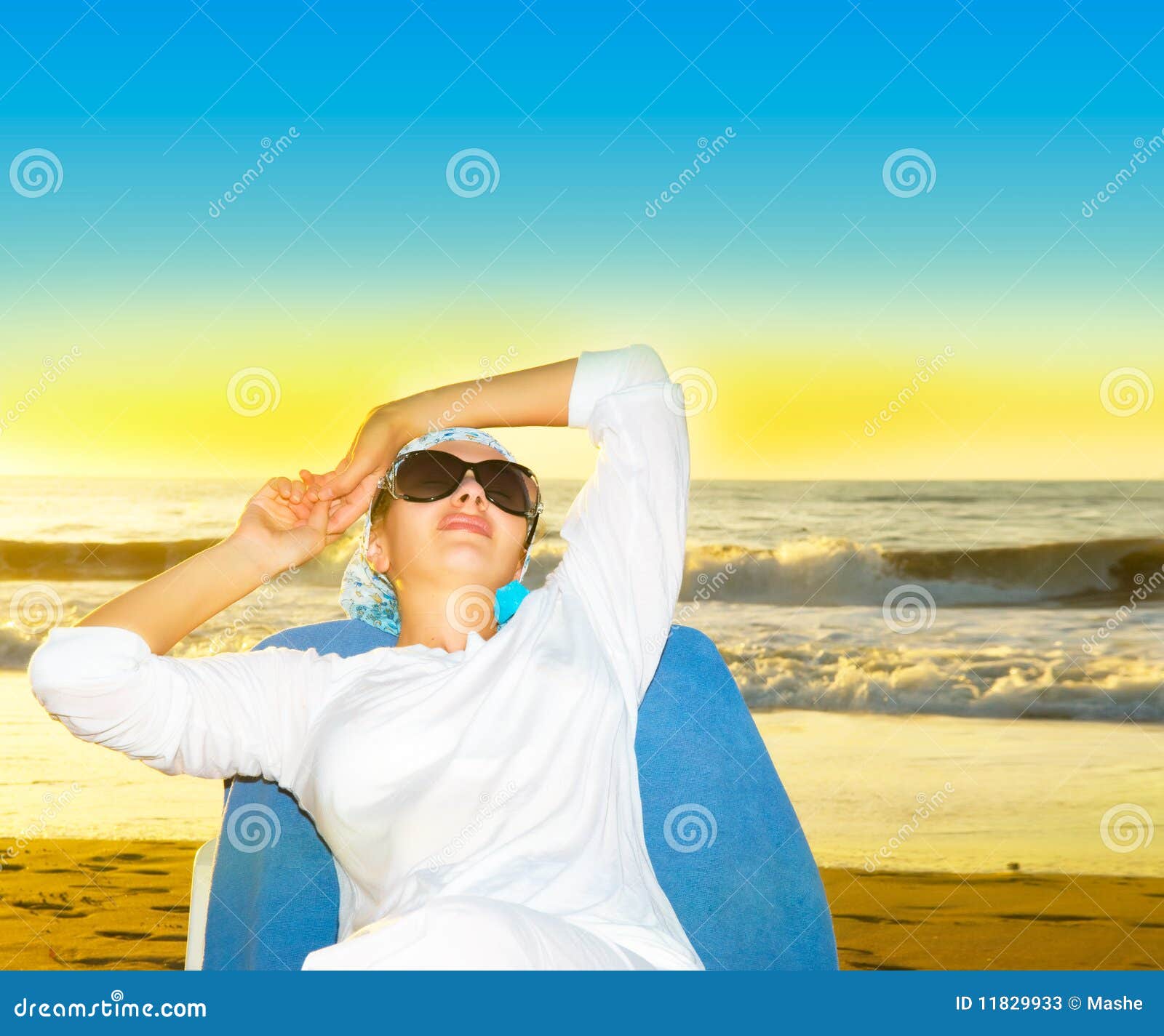 Woman Relaxing on Tropical White Sand Beach. Stock Image - Image of ...