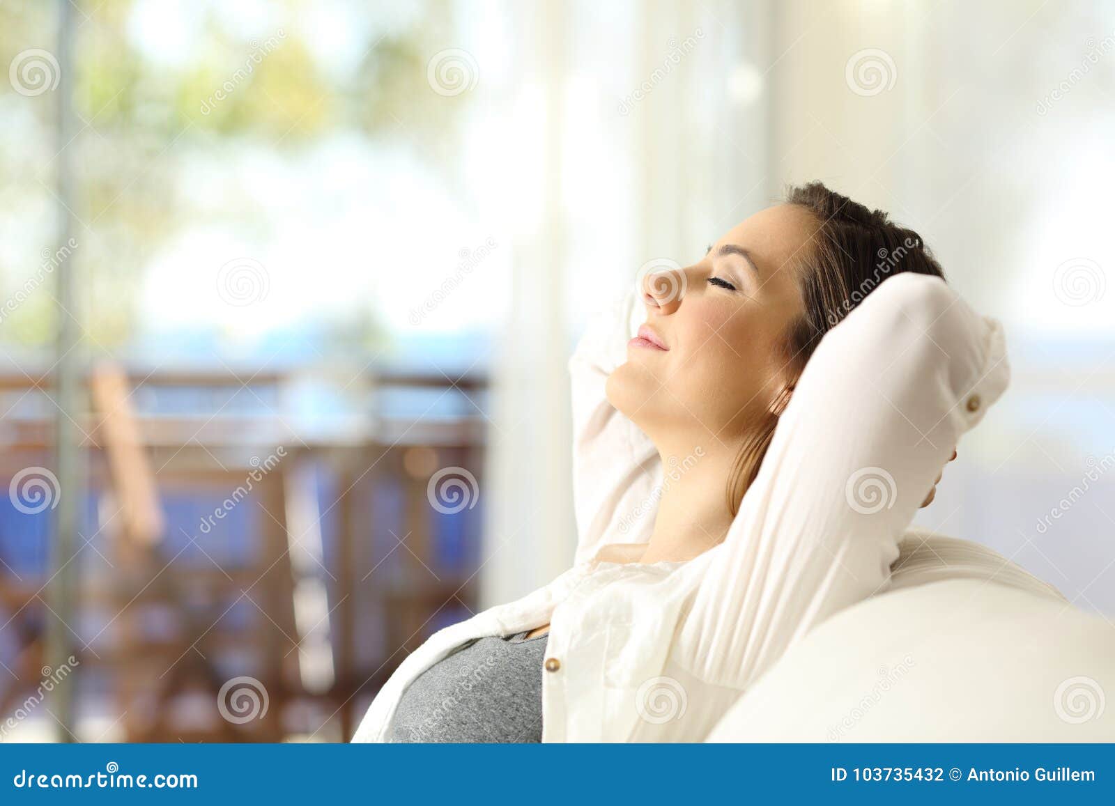 woman relaxing on vacations in an apartment