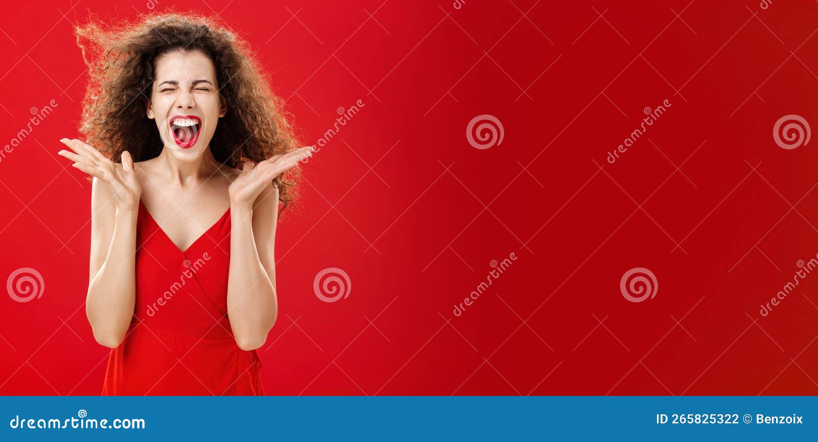 Woman Releasing Stress Screaming Out Loud Expressive And Over Emotive