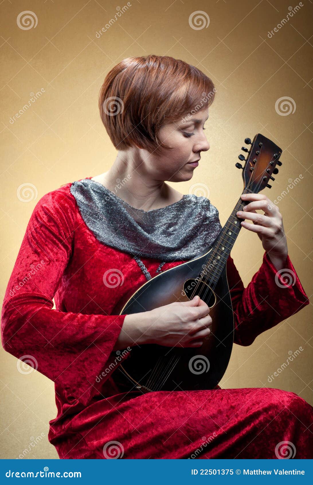 Woman in Renaissance Costume Playing Mandolin Stock Image Image of