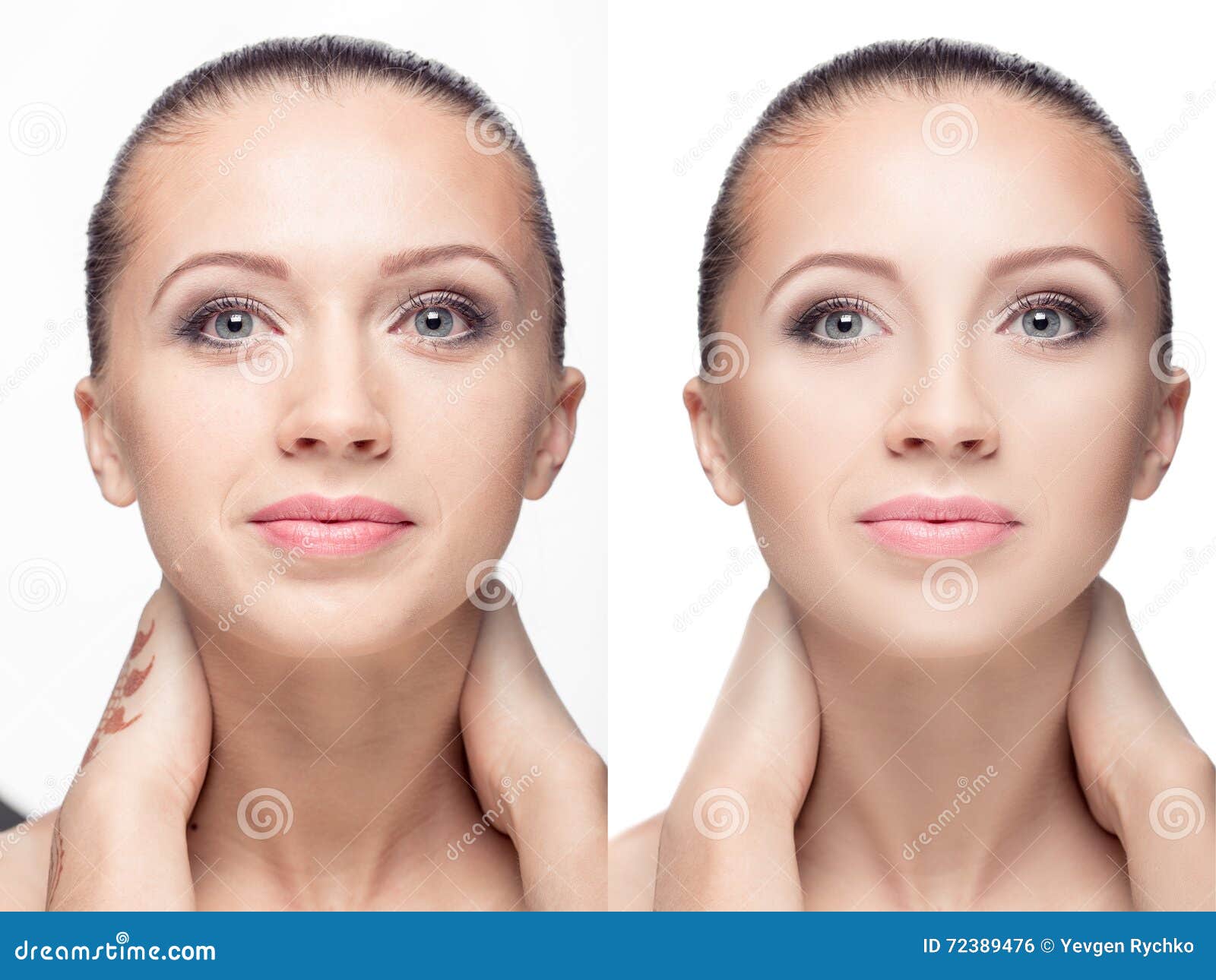 woman, before and after retouch