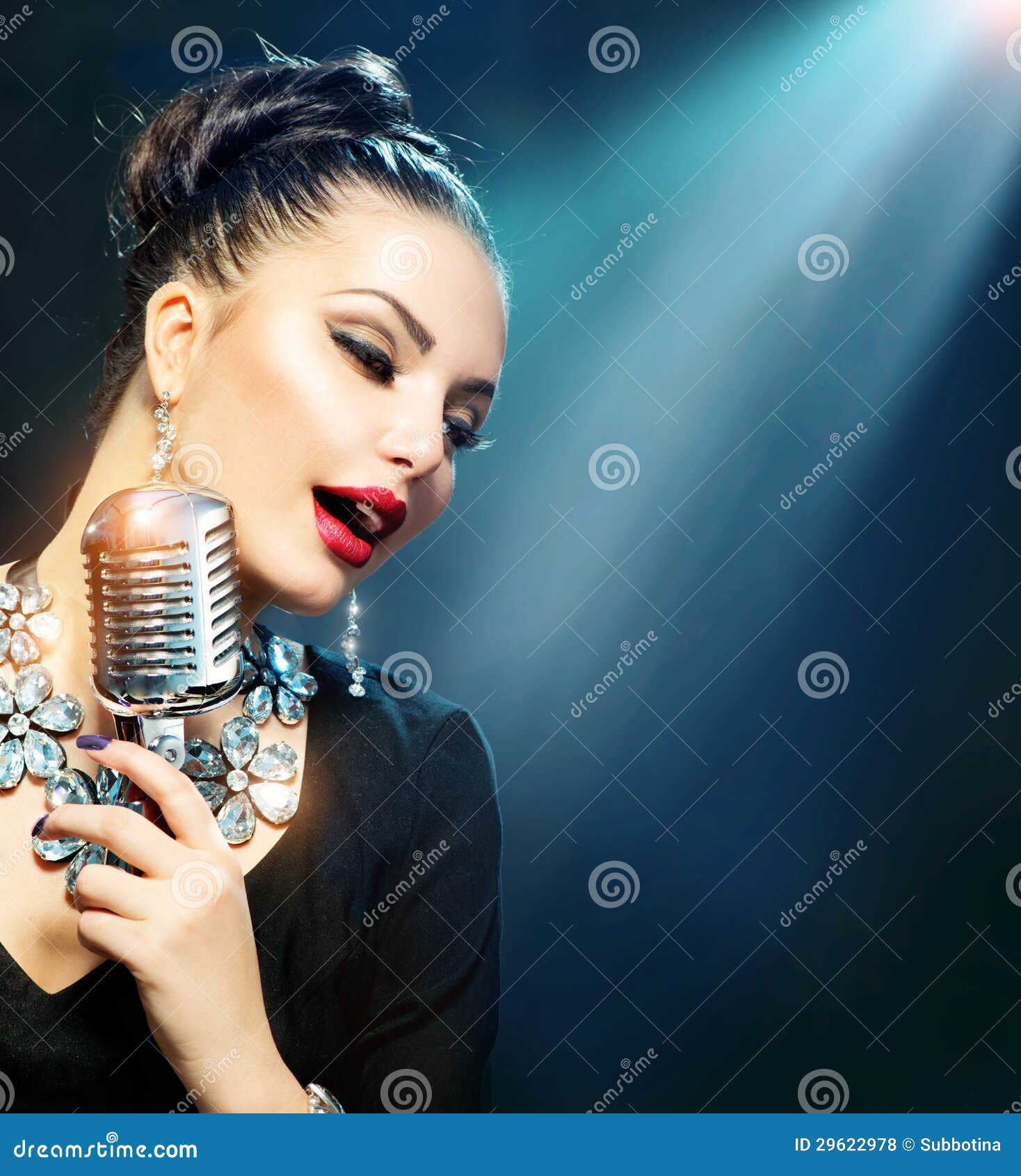 woman with retro microphone