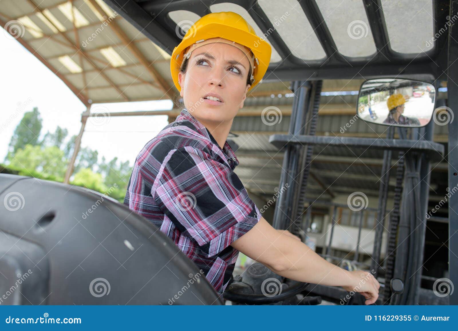 Woman Reversing Forklift Truck Stock Image Image of hard, eyes 116229355