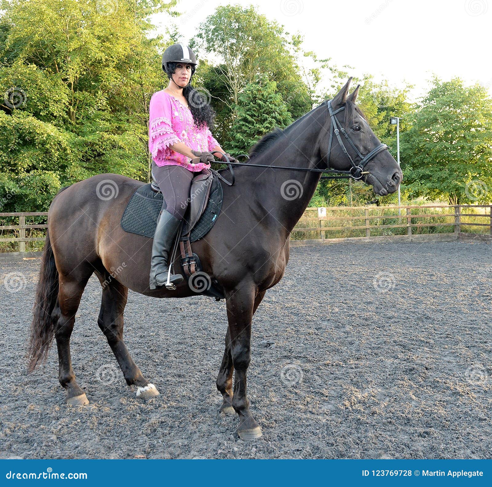 Woman riding brown horse stock photo. Image of brown 123769728