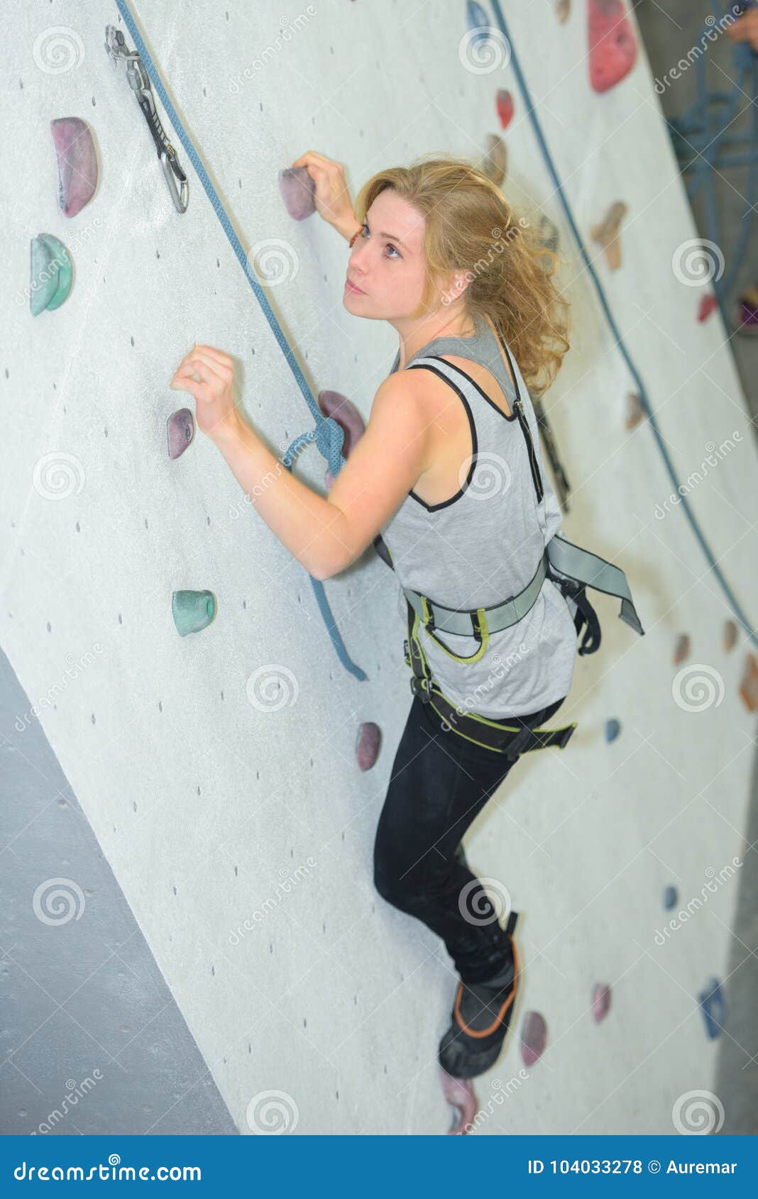 Woman on Rock Climbing Wall at Gym Stock Photo Image of shape