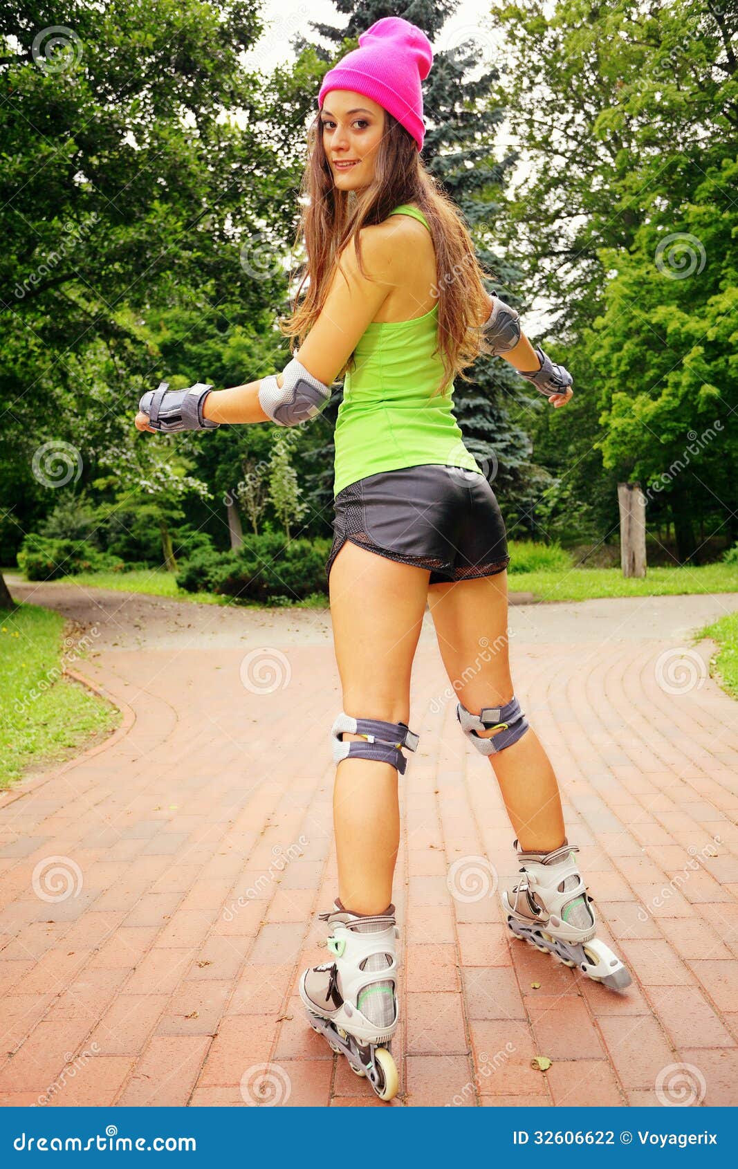 Woman Roller Skating Sport Activity In Park Stock Photography - Image