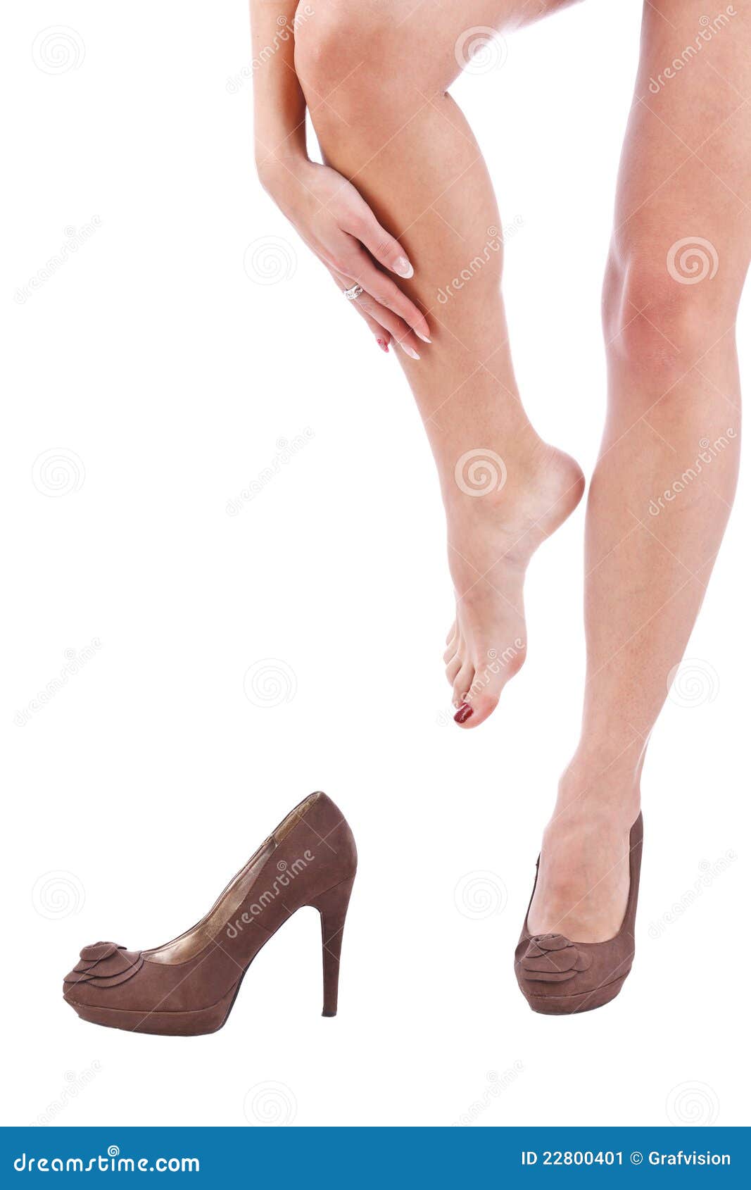Woman rubbing her leg stock image. Image of person, health 22800401