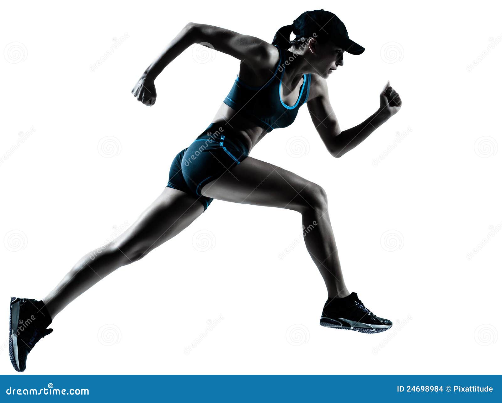 Athletic woman on running track getting ready to start run 