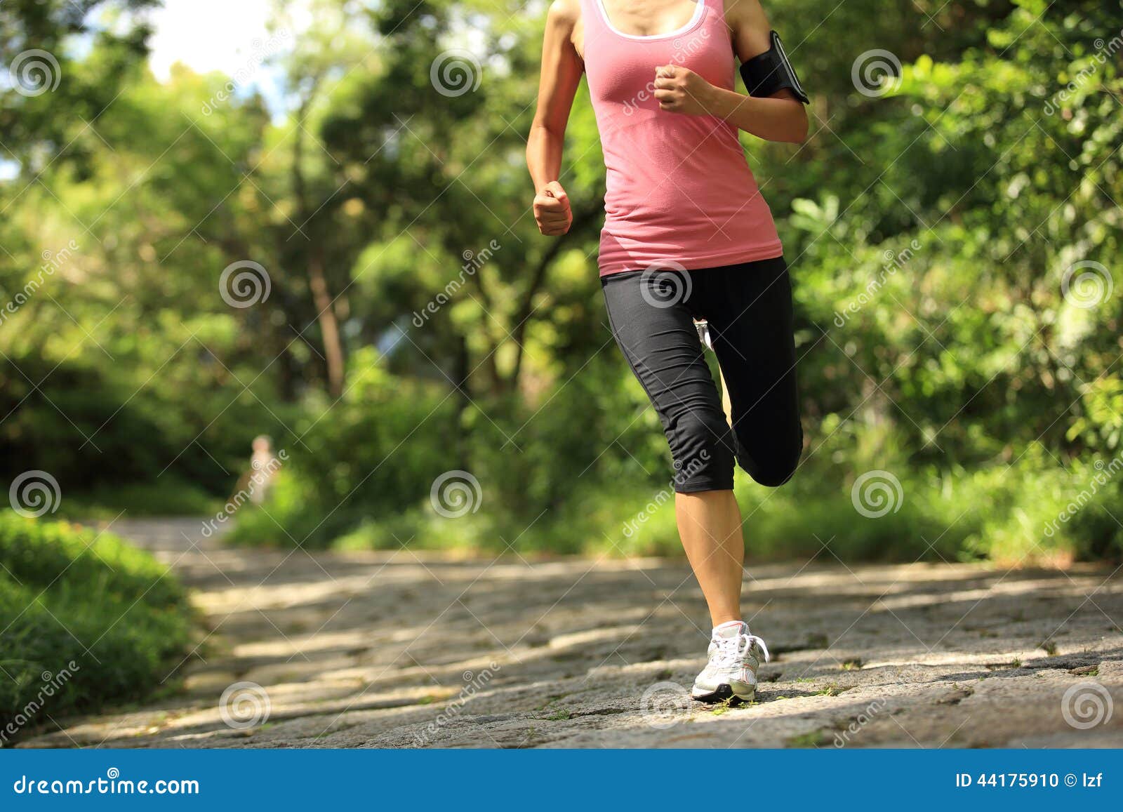 Woman Runner Running at Forest Trail Stock Photo - Image of forest ...