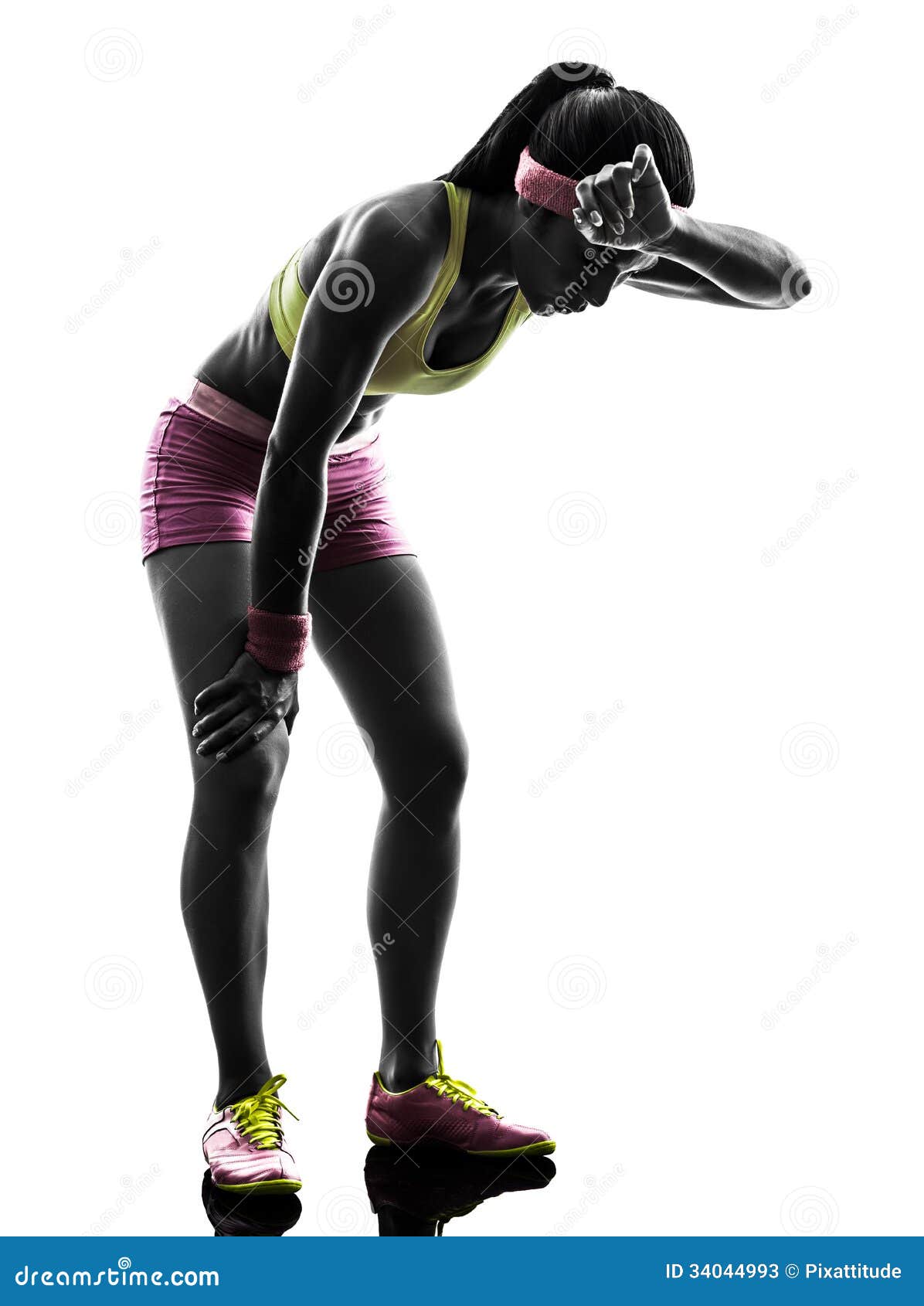 woman runner running tired breathless silhouette