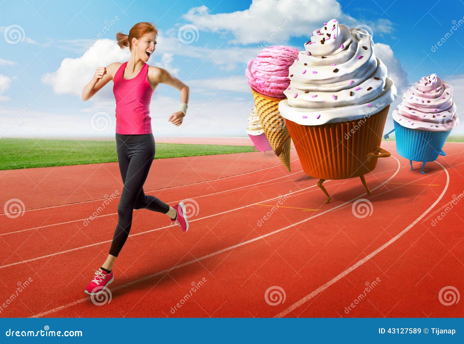 Woman Running Away from Sweets Stock Image Image of battle, chocolate